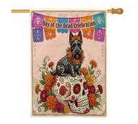 Drapeau de maison de chien Terrier écossais Jour des morts 71 x 101,6 cm pour l'extérieur, drapeau vertical standard en lin, motif bohème pour cour avant et arrière-cour