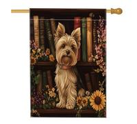 Drapeau de maison de chien Yorkshire de printemps 71,1 x 101,6 cm double face pour décoration extérieure, bibliothèque à fleurs, chiot en lin, drapeau de maison, drapeau amusant pour animal de