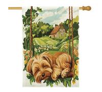 Drapeau de maison de chien Yorkshire de printemps 71,1 x 101,6 cm double face pour extérieur, ferme balançoire chiot toile verticale drapeau de maison, drapeau amusant pour animal de compagnie avant