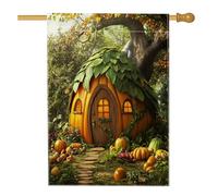 Drapeau de maison de citrouille d'automne amusant 71,1 x 101,6 cm double face pour décoration extérieure, citrouille d'automne fantastique, toile de maison, drapeau de forêt magique pour l'extérieur
