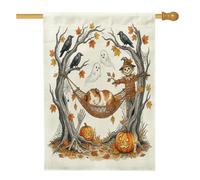 Drapeau de maison de cochon d'Inde pour Halloween, 71,1 x 101,6 cm, double face pour décoration extérieure, fantôme effrayant squelette effrayant en toile, drapeau de maison, motif effrayant pour