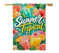 Drapeau de maison de cocktail, hibiscus tropical, citron, turquoise, double face, en toile de jute décorative pour extérieur, terrasse, cour, pelouse, entrée, balcon, 71,1 x 101,6 cm