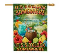 Drapeau de maison de cocktail, hibiscus tropical festif, noix de coco, toile de jute verte d'été, drapeaux décoratifs double face pour extérieur, pelouse, cour, patio, entrée 71,1 x 101,6 cm