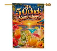 Drapeau de maison de cocktail, plage tropicale, hibiscus, oiseau tropical, été orange, toile de jute double face, drapeaux décoratifs pour extérieur, pelouse, cour, patio, entrée 71,1 x 101,6 cm