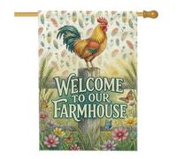 Drapeau de maison de coq - Fleurs rustiques - Plumes - Vert printemps - Double face - Décoration extérieure - Pour porche, pelouse, cour, patio, entrée - 71,1 x 101,6 cm