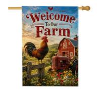 Drapeau de maison de coq rustique, tracteur de grange rouge d'été en toile de jute double face décoratif pour extérieur, terrasse, pelouse, entrée, camping 71 x 101,6 cm