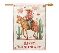 Drapeau de maison de cow-boy - Cheval occidental - Cœurs de la Saint-Valentin - Double face - Grand drapeau extérieur de jardin pour extérieur, terrasse, pelouse, entrée, camping - 71,1 x 101,6 cm