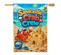 Drapeau de maison de crabe, seau d'été ludique château de sable bleu d'été double face en toile de jute pour extérieur, pelouse, cour, patio, entrée 71,1 x 101,6 cm