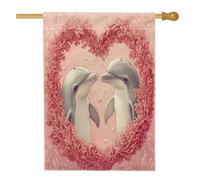 Drapeau de maison de dauphins de Saint-Valentin 71,1 x 101,6 cm double face pour décoration extérieure, océan, mer, cœur d'amour, drapeau de maison, couple amoureux, petit drapeau de pelouse