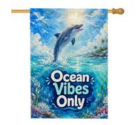 Drapeau de maison de dauphins, plage tropicale, océan, corail, bleu été, double face, en toile de jute pour porche, extérieur, terrasse, pelouse, entrée, camping 71,1 x 101,6 cm