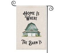 Drapeau de maison de ferme avec inscription « Home Is Where The Barn Is » - Décoration de porche - Cadeau agricole (drapeau de grange)
