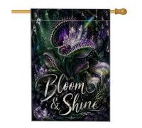 Drapeau de maison de fleurs, champignon en cristal fantaisie mystique violet double face en toile de jute décorative pour extérieur, terrasse, pelouse, entrée, camping, 71,1 x 101,6 cm