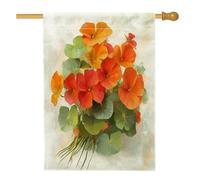 Drapeau de maison de fleurs de capucine de printemps 71,1 x 101,6 cm double face pour décoration extérieure, motif floral aquarelle plante avant cour, drapeau de maison, motif botanique extérieur