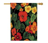 Drapeau de maison de fleurs de capucine de printemps 71,1 x 101,6 cm double face pour décoration extérieure, motif floral rétro vintage pour cour, drapeau de maison, motif amusant et esthétique pour