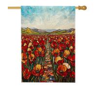 Drapeau de maison de fleurs de coquelicot printanier 71,1 x 101,6 cm double face pour décoration extérieure, paysage floral avant cour, toile de maison, motif paysage naturel extérieur drapeau de