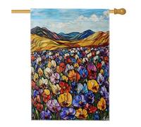 Drapeau de maison de fleurs de pensée printanière, 71,1 x 101,6 cm, double face pour décoration extérieure, paysage floral avant cour en lin, drapeau de maison, paysage naturel, petit drapeau de
