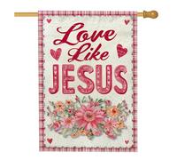 Drapeau de maison de fleurs, texte vintage inspirant cœurs printemps pêche double face toile de jute extérieur grand drapeau de jardin pour extérieur, terrasse, cour, pelouse, entrée, balcon, 71 x