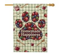 Drapeau de maison de fraises, pot de confiture de myrtilles rustique, vert d'été, toile de jute double face, grand drapeau de jardin pour extérieur, terrasse, pelouse, entrée, camping, 71,1 x 101,6 cm