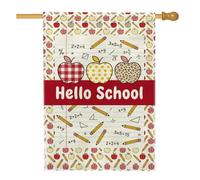 Drapeau de maison de fruits, crayon éducatif ludique, symboles mathématiques, retour au campus, toile de jute rouge, drapeaux décoratifs double face pour porche, extérieur, pelouse, cour, patio