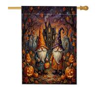 Drapeau de maison de gnomes, citrouilles festives fantaisistes, maison hantée d'Halloween, en toile de jute double face, drapeaux décoratifs pour extérieur, cour, pelouse, terrasse, porte, entrée
