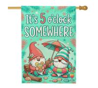 Drapeau de maison de gnomes, cocktails espiègles d'été, feuilles de palmier, turquoise, double face, en toile de jute pour extérieur, cour, pelouse, terrasse, porte, entrée, 71,1 x 101,6 cm