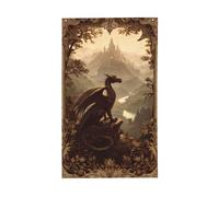 Drapeau de maison de jardin avec dragon majestueux perché sur une falaise rocheuse, 9,1 x 1,5 m, bannière de vœux avec œillets, décoration d'intérieur et d'extérieur