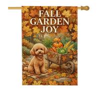 Drapeau de maison de jardin Caniche récolte d'automne 71,1 x 101,6 cm | Illustration de chien caniche, drapeau de pelouse, chariot de récolte, feuillage d'automne, décoration de porche
