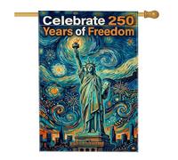 Drapeau de maison de la liberté - Torche artistique - Feux d'artifice - Jour de l'indépendance - En toile de jute bleue - Double face - Décoratif pour extérieur, cour, pelouse, terrasse, porte, entrée