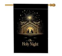 Drapeau de maison de la Nativité - Anges religieux de Noël - Étoile de Noël - En toile de jute dorée - Double face - Pour porche avant - Pour extérieur, cour, pelouse, patio, porte, entrée - 71 x