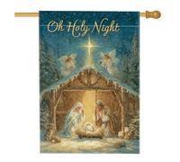 Drapeau de maison de la Nativité - Anges traditionnels - Étoile de Noël - Bleu - Double face - En toile de jute - Pour extérieur, terrasse, cour, pelouse, entrée, balcon - 71 x 101 cm