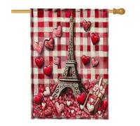 Drapeau de maison de la tour de Paris, Valentine cœurs romantiques chocolat Saint-Valentin rouge toile de jute double face avant porche drapeaux décoratifs pour extérieur, pelouse, cour, patio, entrée