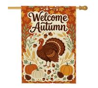 Drapeau de maison de la Turquie, citrouilles rustiques festives, glands d'automne en toile de jute double face pour extérieur, cour, pelouse, terrasse, porte, entrée, 71,1 x 101,6 cm
