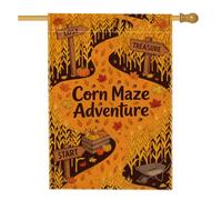 Drapeau de maison de labyrinthe de maïs, panneau de citrouilles rustiques fantaisie, orange automne, double face en toile de jute pour extérieur, terrasse, cour, pelouse, entrée, balcon, 71 x 101 cm