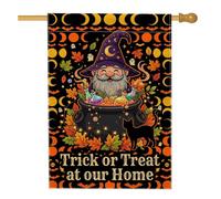 Drapeau de maison de magicien, chaudron festif fantaisie, feuilles d'Halloween, noir, double face, en toile de jute pour extérieur, cour, pelouse, terrasse, porte, entrée, 71,1 x 101,6 cm