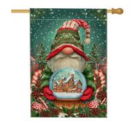 Drapeau de maison de nain, boule à neige festive de Noël, sucre d'orge, vert, double face, en toile de jute pour extérieur, terrasse, cour, pelouse, entrée, balcon, 71,1 x 101,6 cm