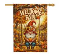 Drapeau de maison de nain, citrouilles rustiques fantaisie, balançoire orange, double face, en toile de jute décorative pour extérieur, terrasse, cour, pelouse, entrée, balcon, 71 x 101 cm