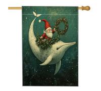 Drapeau de maison de nain de Noël de l'océan 71,1 x 101,6 cm double face pour décoration extérieure, dauphin de mer, drapeau de maison, vacances, Nouvel An, drapeau de pelouse