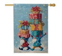 Drapeau de maison de nain de Noël fantaisie, cadeau de Noël rouge double face en toile de jute pour porche, extérieur, terrasse, cour, pelouse, entrée, balcon, 71,1 x 101,6 cm