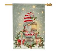 Drapeau de maison de nain de Noël, lanterne fantaisie, pomme de pin, rouge, double face, en toile de jute pour porche, extérieur, terrasse, cour, pelouse, entrée, balcon, 71,1 x 101,6 cm