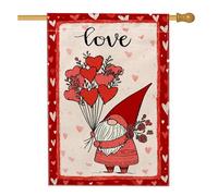 Drapeau de maison de nain de Saint-Valentin, cœurs fantaisie, fleurs, rouge, double face, en toile de jute décorative pour extérieur, terrasse, pelouse, entrée, camping, 71,1 x 101,6 cm