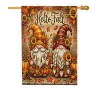 Drapeau de maison de nain, tournesol festif d'automne, citrouille, orange, double face, en toile de jute décorative pour extérieur, pelouse, cour, patio, entrée 71,1 x 101,6 cm