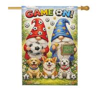 Drapeau de maison de nains de football, ludiques et fantaisistes en toile de jute double face pour extérieur, pelouse, cour, terrasse, entrée, 71,1 x 101,6 cm