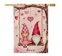 Drapeau de maison de nains de Saint-Valentin, cœurs fantaisie, balançoire de Saint-Valentin, pêche, toile de jute double face, drapeaux décoratifs pour extérieur, terrasse, cour, pelouse, entrée