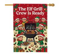 Drapeau de maison de Noël avec citation amusante de fées pour barbecue 71 x | Thème barbecue d'hiver, drapeau de cour, personnages de vacances illustrés, décoration de jardin, drapeau de cour extérieur