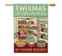Drapeau de maison de Noël avec citation amusante Twixmas Restes de Noël 71 | Illustration rétro, drapeau de cour, nourriture de vacances, humour post-vacances, décoration de cour d'hiver