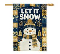 Drapeau de maison de Noël avec citation bonhomme de neige d'hiver 71,1 x | Thème saisonnier d'hiver, drapeau de cour, guirlande lumineuse festive, motifs flocon de neige, palette bleu marine et or
