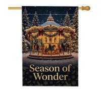 Drapeau de maison de Noël avec citation de carrousel d'hiver, 71,1 x 101,6 | Scène de carnaval d'hiver, drapeau de pelouse, pins enneigés, éclairage doré chaud, typographie élégante