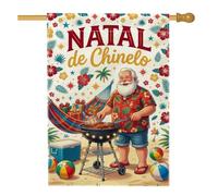 Drapeau de maison de Noël avec citation de Noël sur la plage tropicale 71 x | Thème tropical, drapeau de pelouse, vacances à la plage, scène barbecue, imprimé floral hibiscus, mélange d'été et d'hiver