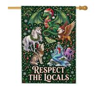 Drapeau de maison de Noël avec citation d'hiver de créature mythique 71 x | Illustration d'art fantastique, drapeau de cour, décoration de jardin sur le thème de l'hiver, motifs de bête mythologique