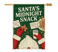 Drapeau de maison de Noël avec citation du Père Noël Midnight Snack 71,1 x | Biscuit en pain d'épices, drapeau de pelouse, verre de lait, notes de vacances, décoration de jardin d'hiver